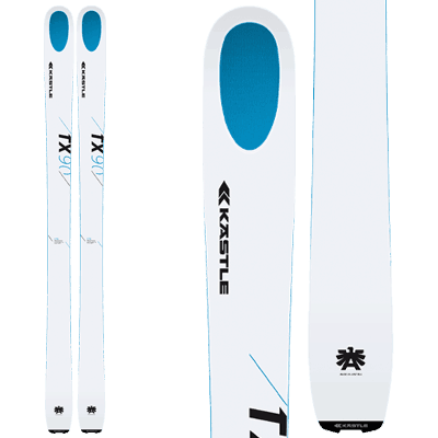 Kästle TX90 : Rando Free Rando. Pair de ski blanc avec un oval bleu sur l'embout.