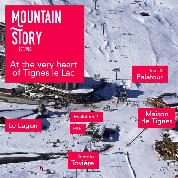 picture of the very heart of Tignes le Lac with Mountain Story shop